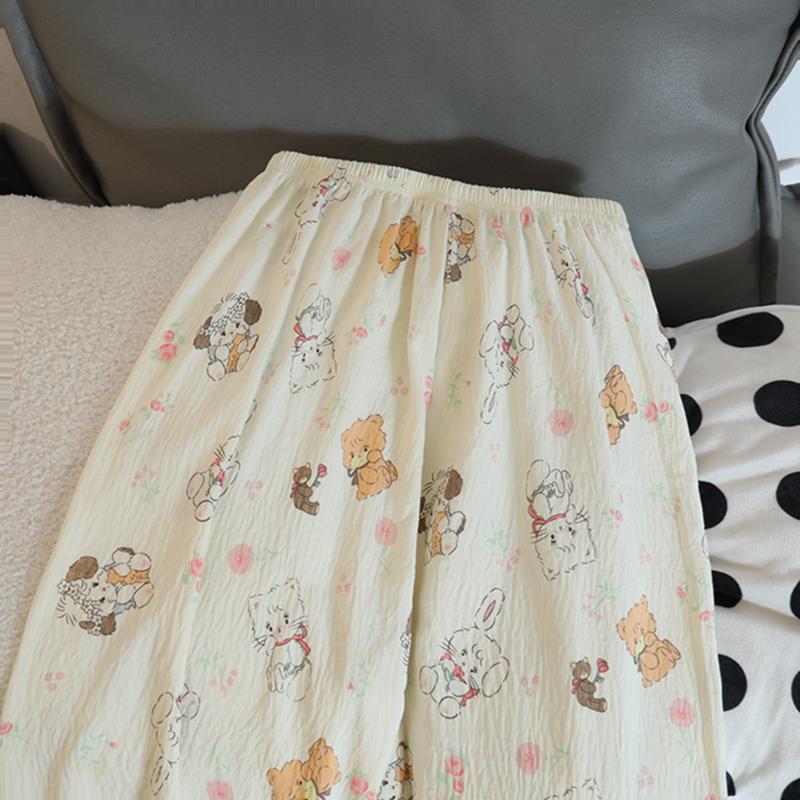 Женский пижамный комплект с милым рисунком медведя на осень, с длинными рукавами, искусственный хлопок, одежда для отдыха, домашняя одежда, ночная рубашка, брюки, наряды