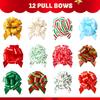 JOYFY 12 PCS Large Christmas Pull Bows with Ribbon for Gift Wrapping and Tag Christmas Tree Wine Bottles Boxing Day Decorations