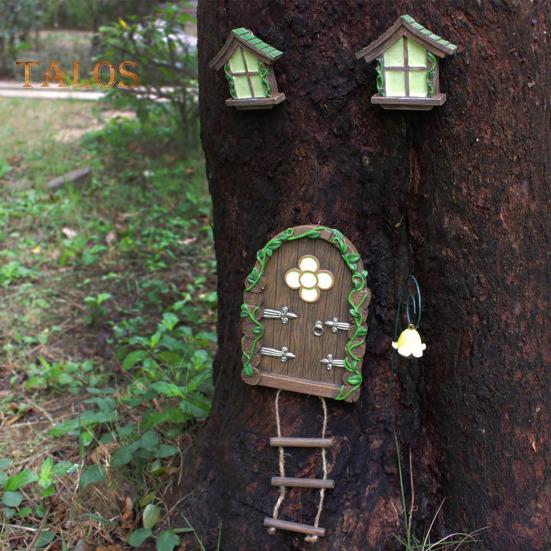 1 комплект, светящийся сказочный дом, фигурка дерева, подвесная статуя, окно, дверь, уличный фонарь, фея, декор из смолы, уличный декор