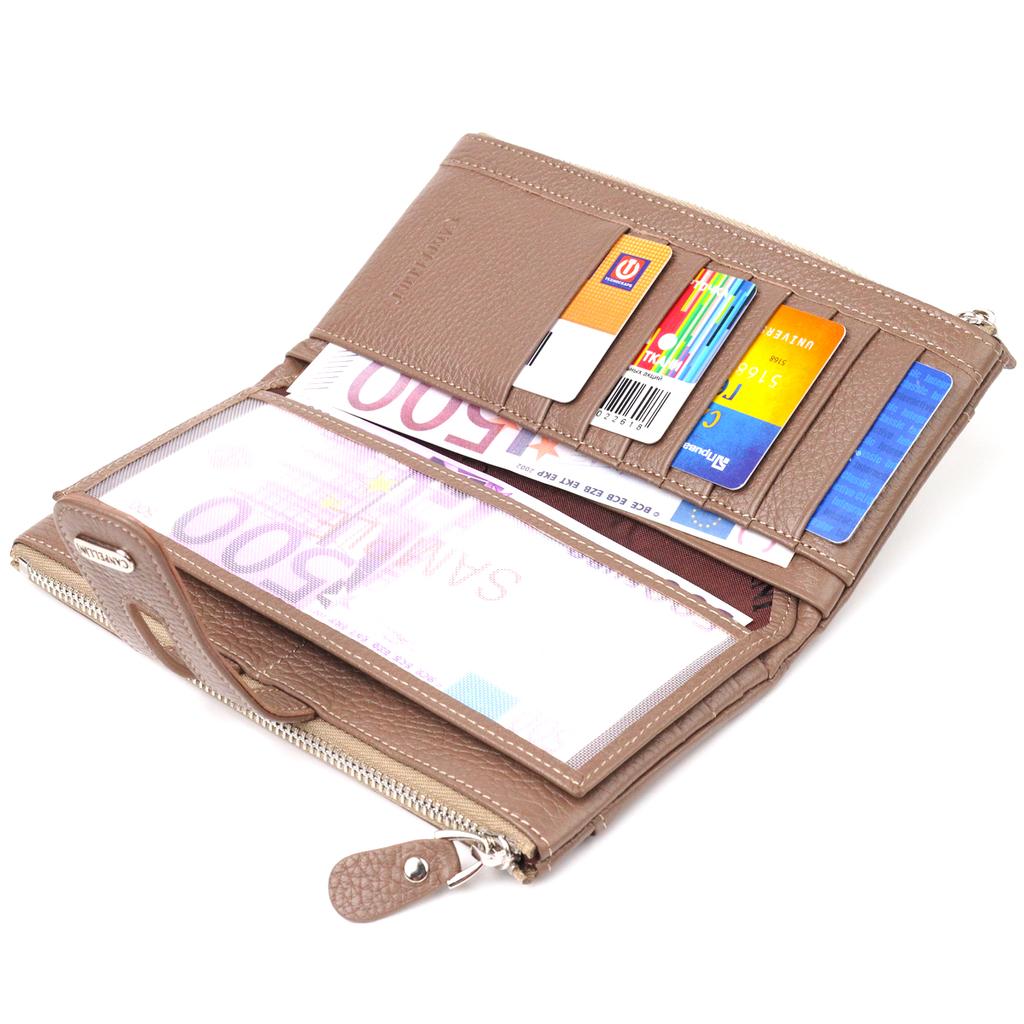 Интересный женский кошек из натуральной зернистой кожи CANPELLINI Wallet 21634 Бежевый