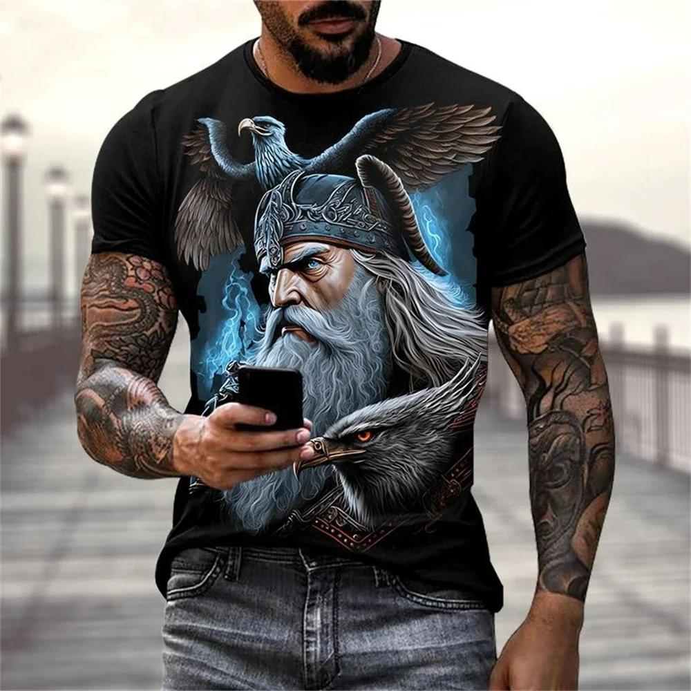 Летняя футболка с принтом Viking Warriors Graphic 3D, мужские свободные топы с коротким рукавом в скандинавском стиле, футболки, мужская одежда, размер XXS-6XL