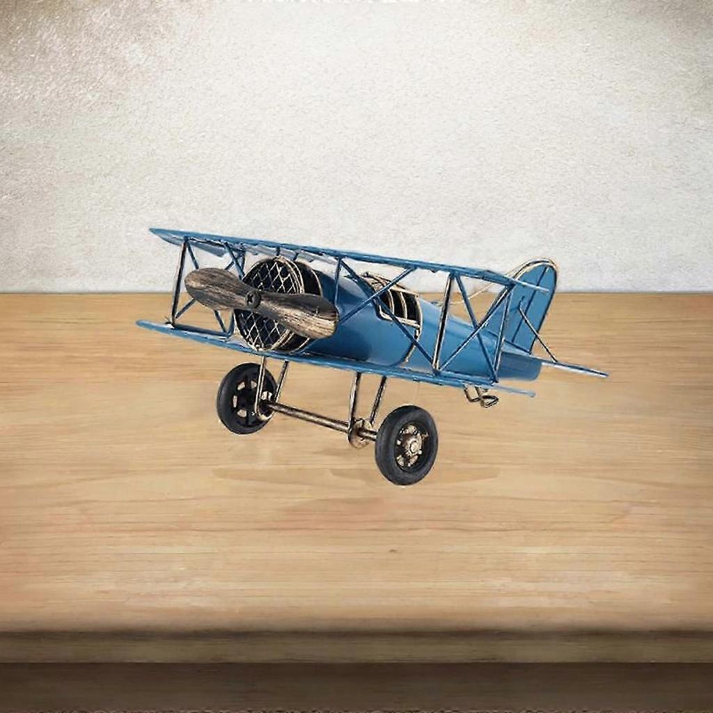 Airplane Plane Model Ornaments Photo Props Handicraft Figurine Sculpture Iron Biplane Vintage Aircraft Model for Desktop Home