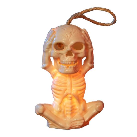 Battery Operated Skull Lamp Halloween Skeleton Decoration with LED Light, Spooky Lighted Plastic Small Atmosphere Prop Ornament Rope for Haunted House