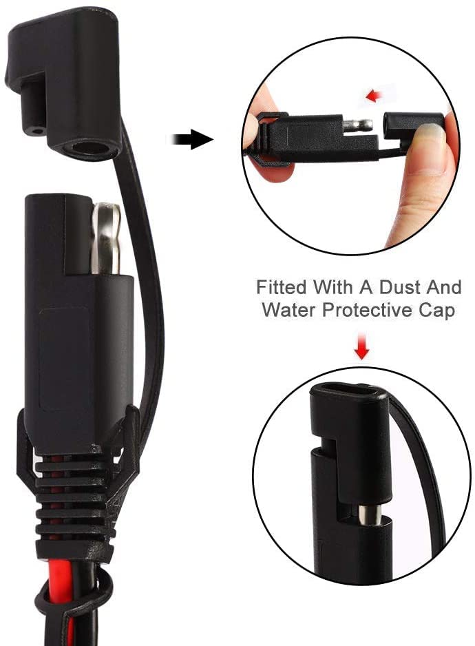 GTIWUNG 2pcs 2ft SAE Connection Cable SAEDC Adapter Cord 14AWGSAE Harness Extension Cable Battery Tander DIY Connector 10A Fuse Battery Charging
