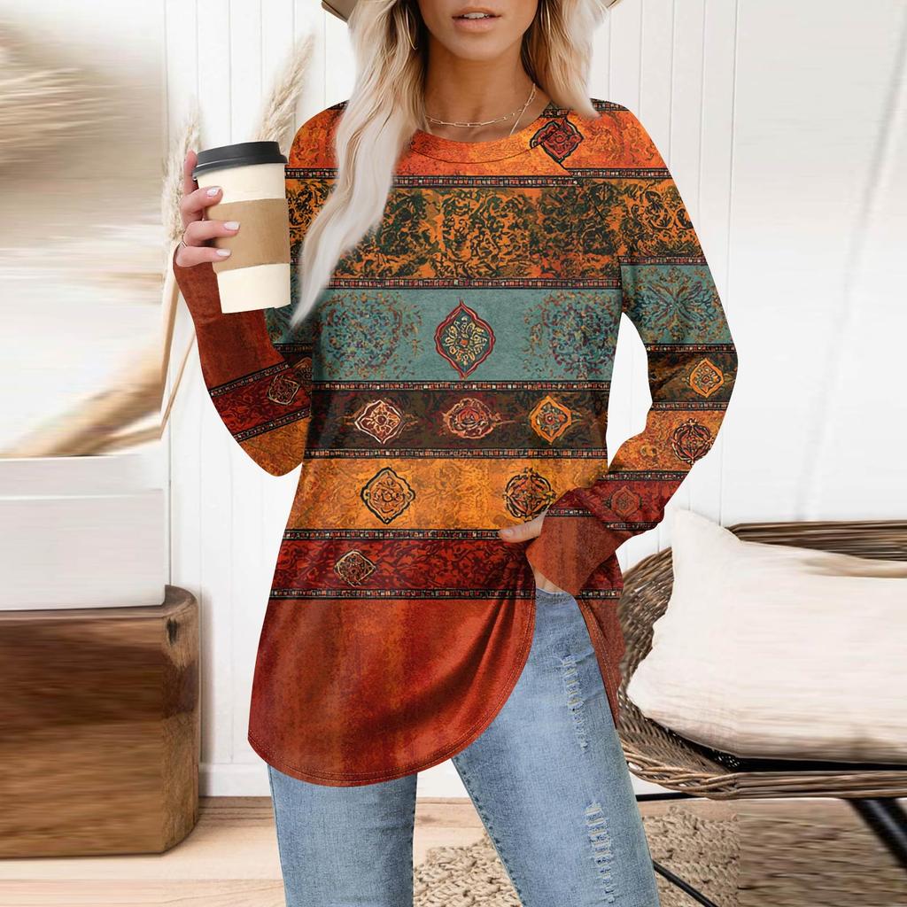 Womens Oversized Sweatshirt Graphic Sweater Long Sleeve Drop Shoulder Round Shirt Tops Vintage Clothes