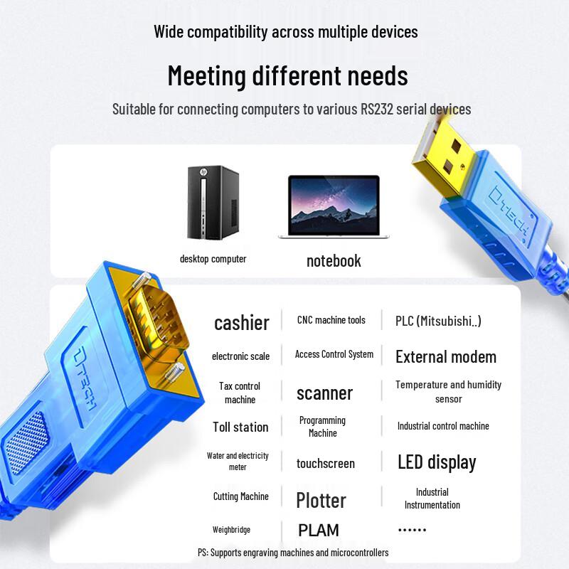 Промышленный последовательный кабель Dtech USB на RS232