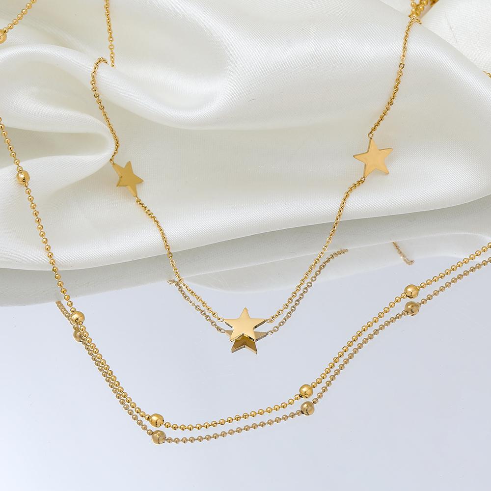 Fenny Non Tarnish Fashion Elegant Double-layer Pentastar Necklace Statement for Sweater Chain Stainless Steel Jewelry