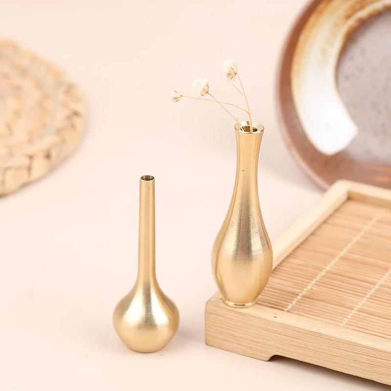 Мини-ваза из чистой меди, золото, домашний декор, украшение для гостиной, антикварная ваза, высокая ваза, уникальная ваза для цветов, скандинавская ваза