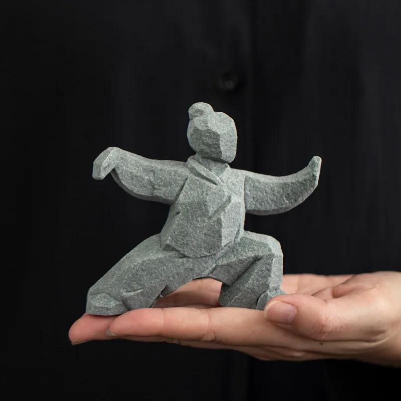 Статуя Мастера Тайцзи из Камня Новый Китайский Стиль Фигурка Искусства Фигурка Креативный Персонаж Кунг-фу из Камня Украшение для Дома