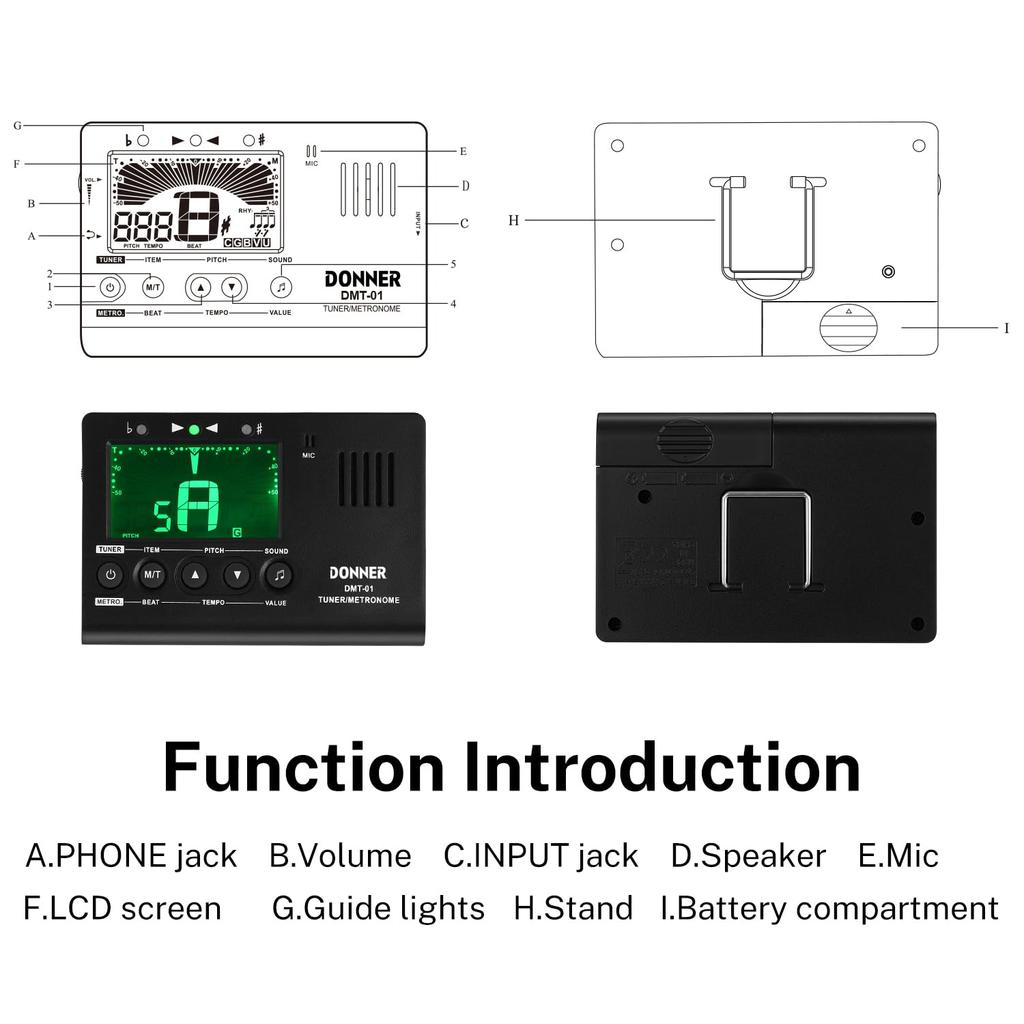 Donner Цифровой метроном-тюнер, генератор тона 3 в 1 для инструментов гитара/фортепиано/труба/хроматический DMT-01