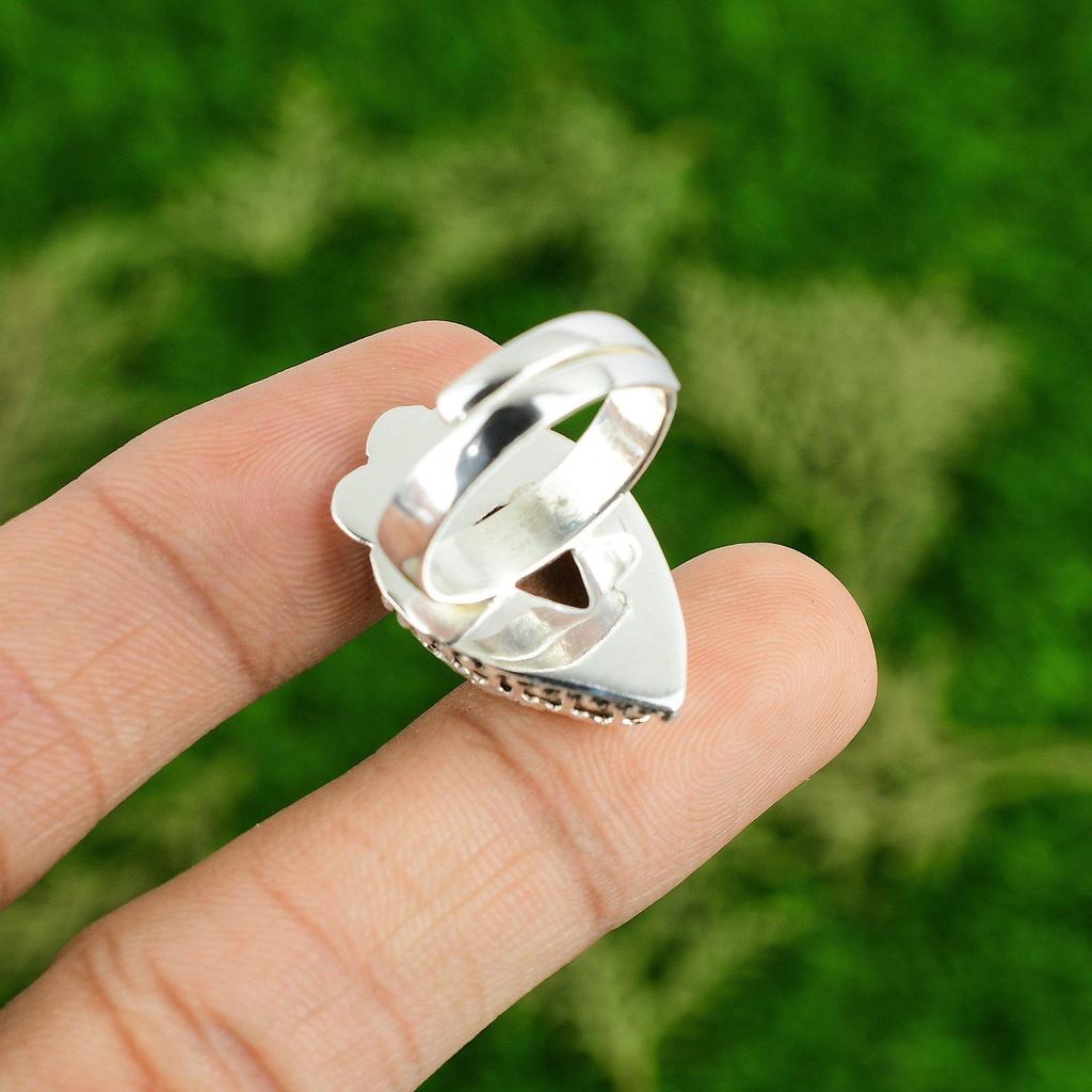 Scolecite Stone 925 Sterling Silver Artisan Statement Crown Chakra Ring Jewelry