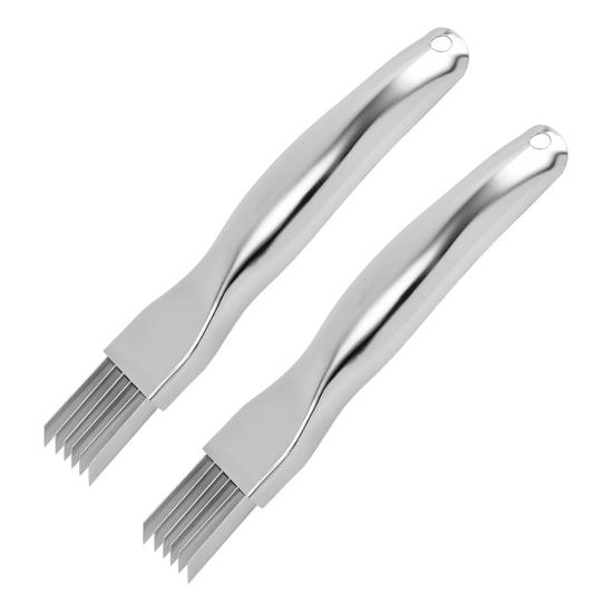 Луковицерезка с 6 лезвиями, овощерезка из нержавеющей стали для нарезки соломкой, многофункциональный кухонный инструмент с защитным кожухом.