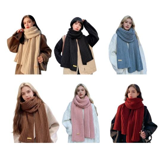 Women Scarf Thickened Warm Solid Color Scarf Autumn Winter Versatile Comfortable Knitting Long Scarf Fashion Accessory