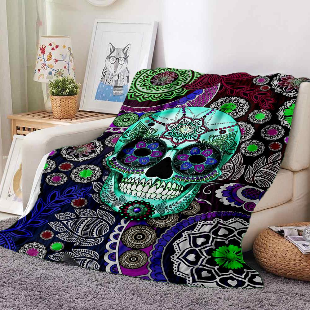 Sugar Skull Flannel Blanket Throw Blanket Soft Warm Sofa Bed Camping Car home Decor Unique Christmas Gift C930134