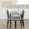 Table and Chairs Set 5pcs, Rectangular Dining Table in Metal and MDF and 4 Dining Chairs Grey and Black