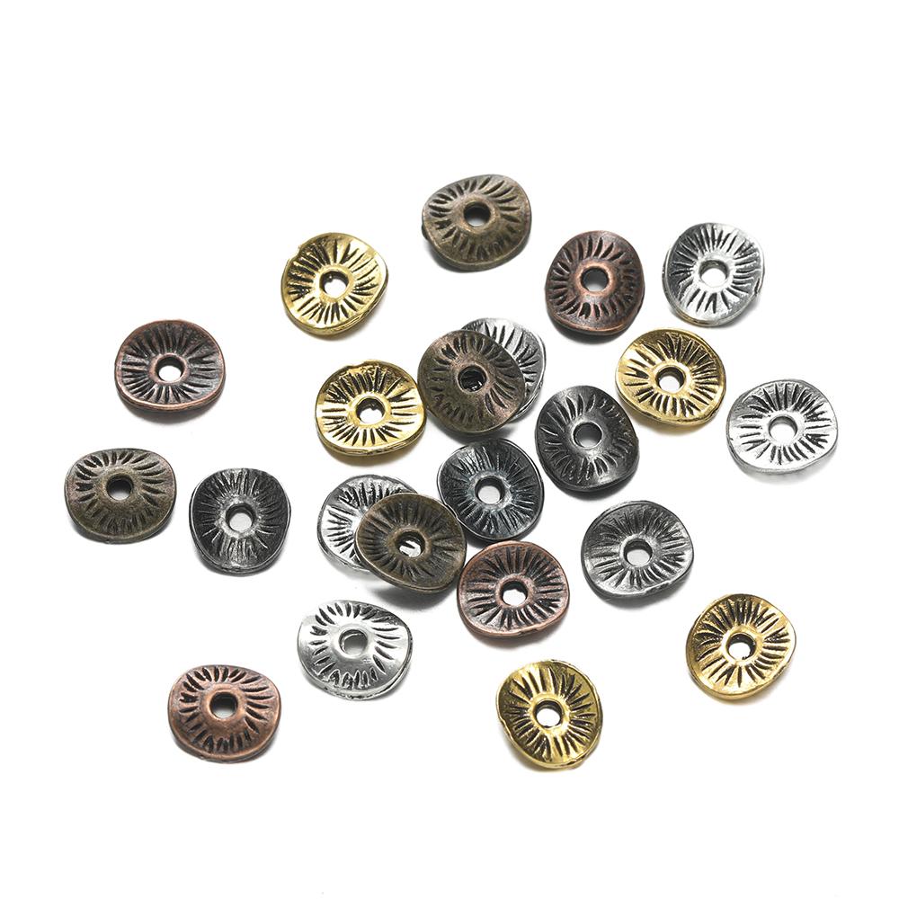 50/100pcs Alloy Antique Bronze Round Spacer Beads Charms For Diy Beaded Bracelets Necklace Jewelry Handmade Making Accessories