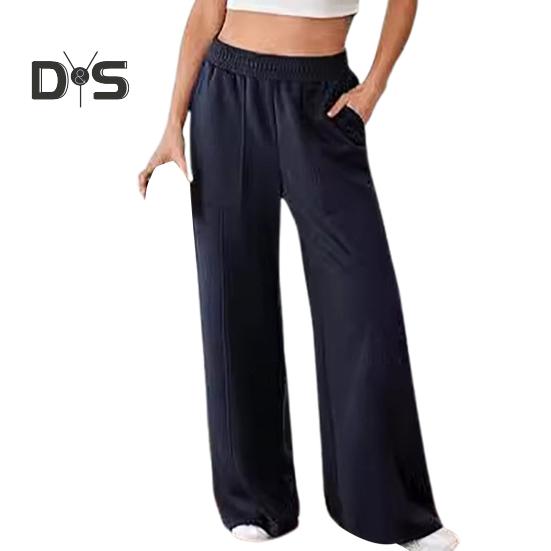 Женские брюки, эластичные, с высокой талией, прямые, широкие, длинные брюки, однотонные, свободного кроя, длинные брюки с карманами, повседневная одежда