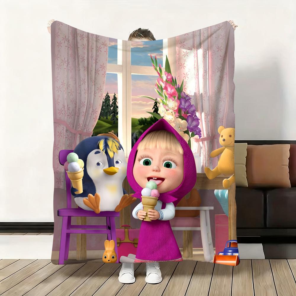 Мультяшный плед «Маша и медведь Б.», мягкий, пушистый, теплый, приятный на ощупь, идеально подходит для дивана, кровати, офиса, дневного сна и зимы.