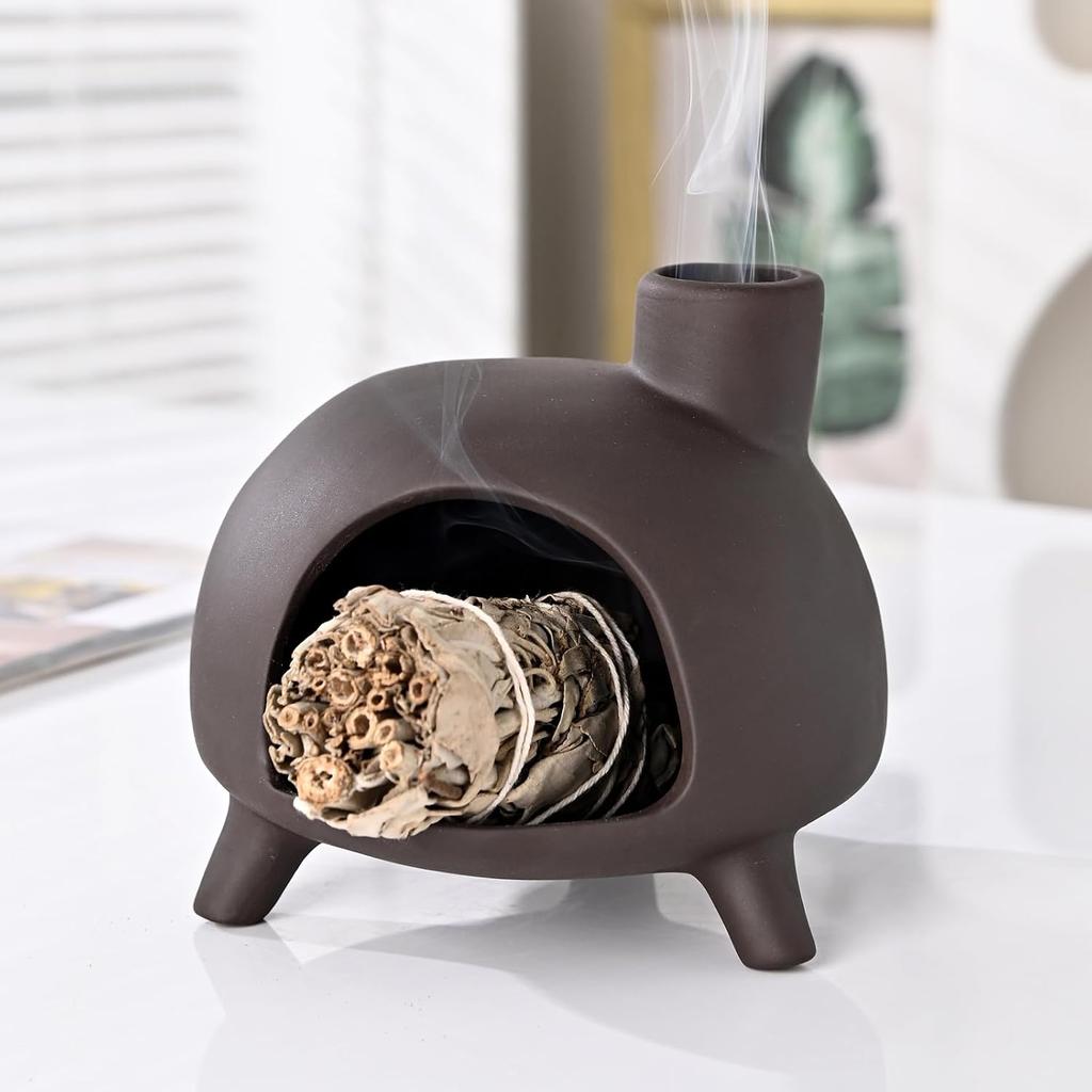 Handmade Ceramic Palo Santo Holder Burner - Mini Chimenea Incense Dish for Palo Santo and Sticks .Sage Holder for for Aromatherapy, Yoga, Meditation