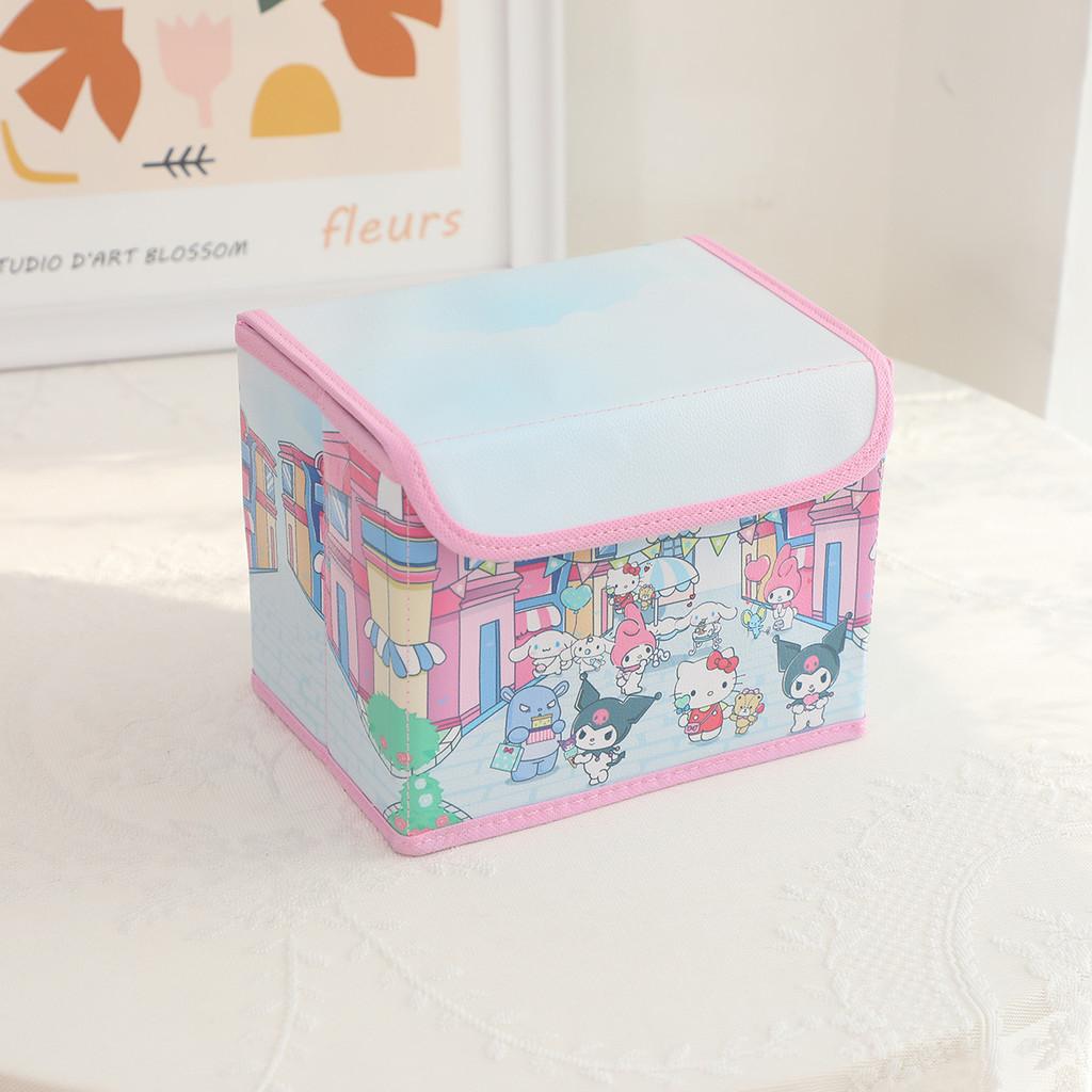 Hello Kitty Kuromi Cinnamoroll Melody Узор в клетку Складной откидной ящик для хранения для офиса и спальни