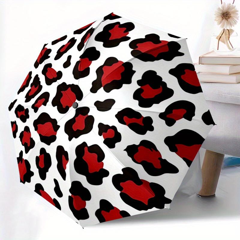 1pc Red Leopard Print Automatic Open/Close Umbrella, Ideal Fan Gift for Birthday, Christmas, Trendy Fashion y250828026