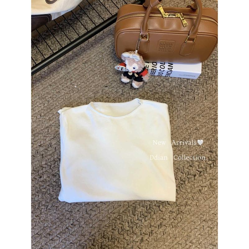 Простая базовая трикотажная футболка с круглым вырезом для женщин, осенне-зимняя, повседневная, свободного кроя, для ношения под низ, свитер с подвернутыми краями