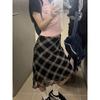 Y2k винтажная клетчатая юбка женская, лето 2024, корейский стиль, повседневная сетчатая юбка с высокой талией и высокой талией, тонкая юбка-миди для девочек, уличная одежда 90-х годов