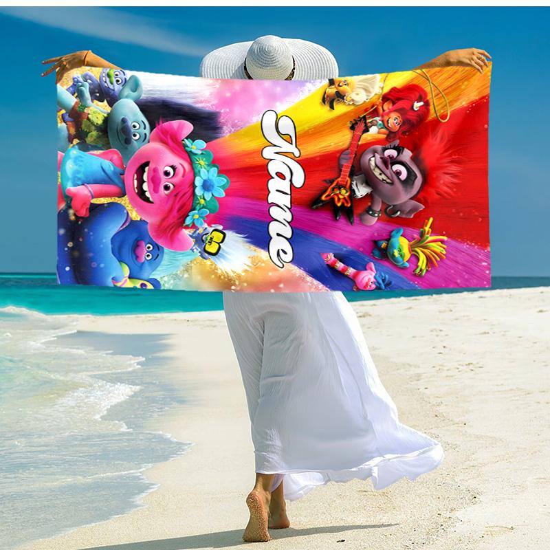 Personalized customized proof beach towel with Trolls pattern - soft, absorbent,quick-drying,perfect swimming,camping&bathing