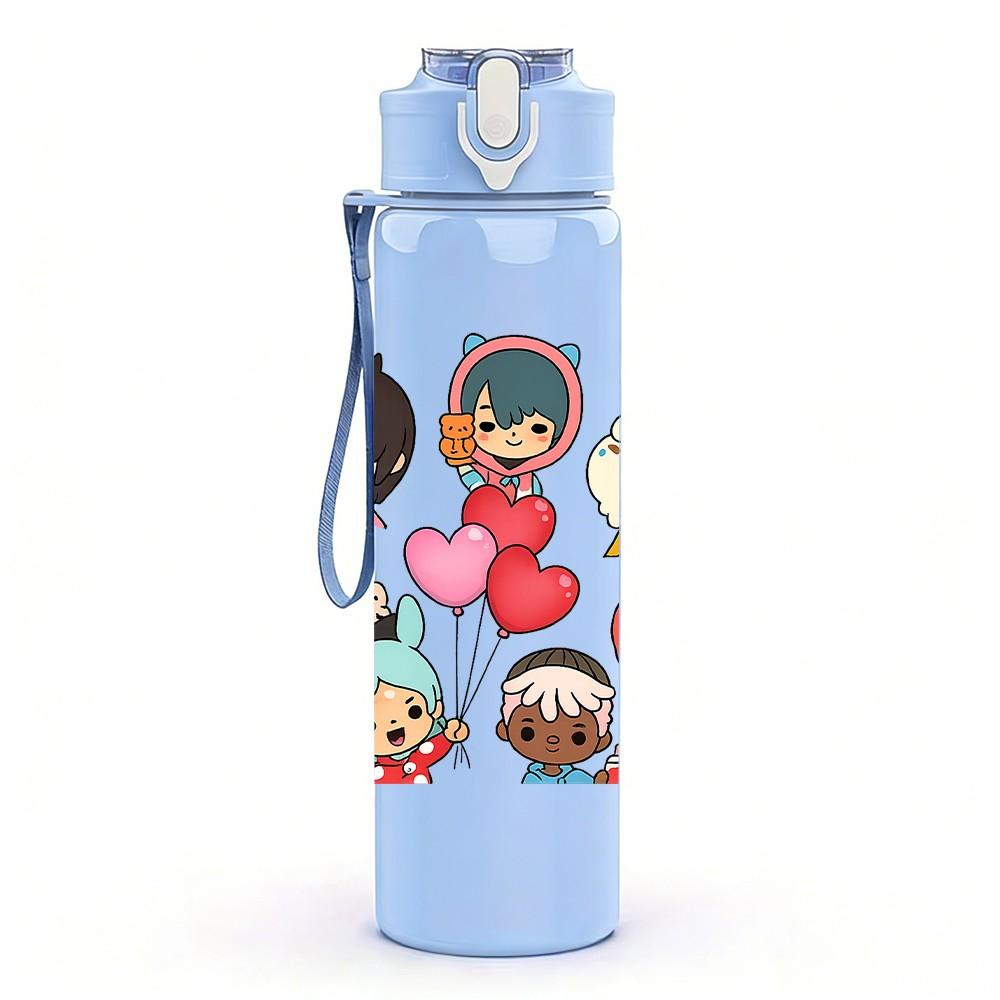 1PC Kid Party Character Collage 750ml Color Plastic Sports Water Bottle Leakproof Flip Straw Lid Suitable for Sports Office Home Use