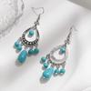 1 Pair of Boho Chic Faux Turquoise Tassel Earrings Lightweight Hypoallergenic Retro Style Polished Metal Plated Earrings