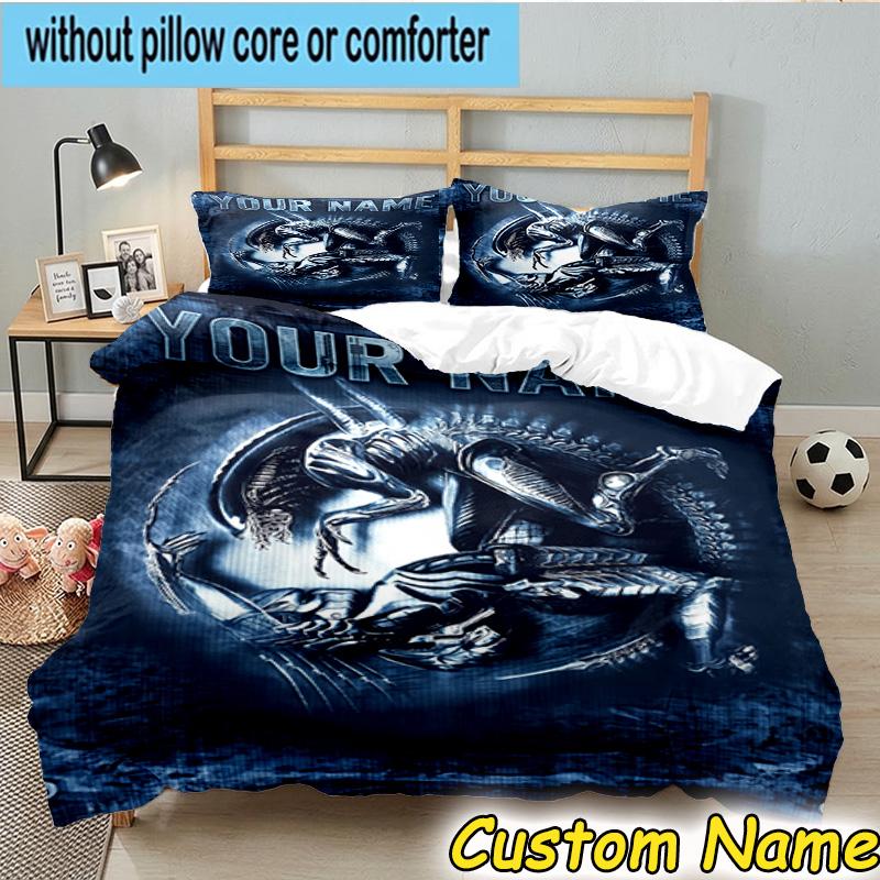3pcs Custom Name Alien Fire Bedding Set Includes 1 Duvet Cover & 2 Pillowcases for All Seasons Dormitory Home Decor Christmas gifts