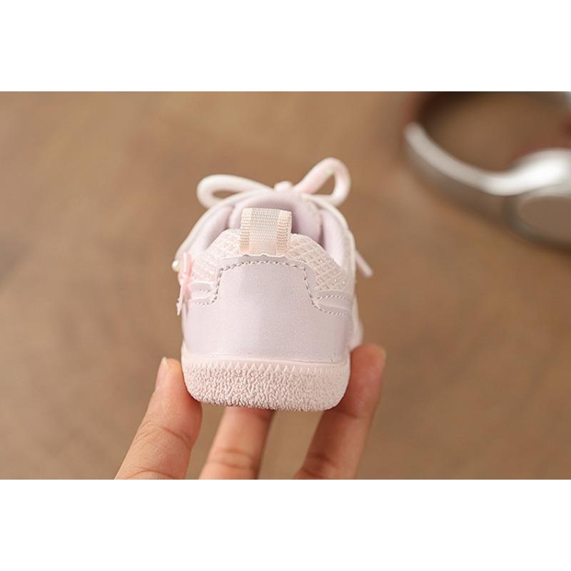 Мягкие туфли для девочки, обувь для малышей, весенние детские нескользящие кроссовки, стиль принцессы, бант, сетчатые кеды для младенцев
