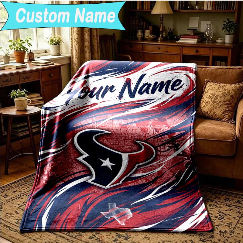 1PC Custom Name Blanket Texans basketball Flannel blankets Patterns Throw Blanket All-Season Soft Gift for Couch, Bed, Camping, Birthday gifts