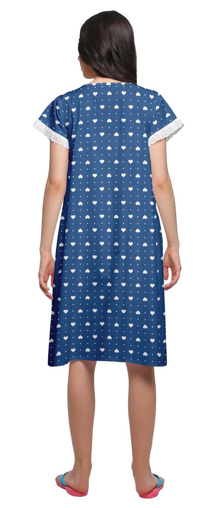 Moomaya Женская ночная рубашка с короткими рукавами и хлопковой кружевной каймой с принтом