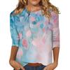 Women's Fashion Casual Round Neck 3/4 Sleeve Loose  Printed T-Shirt Ladies Top