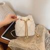 Ling Grid Chain Bucket Bag, Simple Crossbody Bag, Women's Trendy Drawstring Tassel Shoulder Bag
