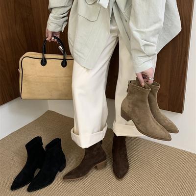 Популярные в интернете ботильоны с квадратным носком на толстом каблуке, женские удобные дышащие модные ботинки 2025, короткие челси на мягкой подошве