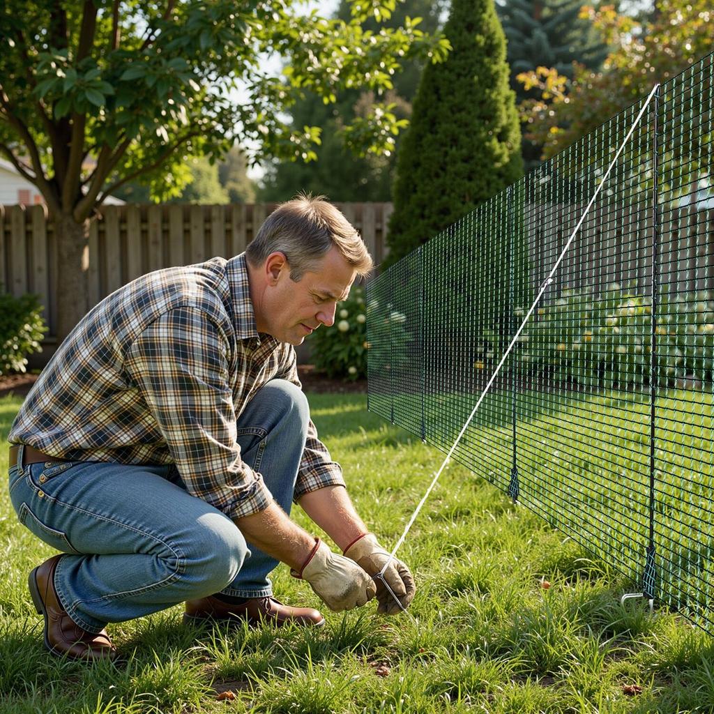 Temporary Fence with Posts, 0.9 x 25m Plastic Mesh Fencing, Garden Safety Fences Netting with Double-Spike Stakes & Guy Ropes, Temporary Fence for