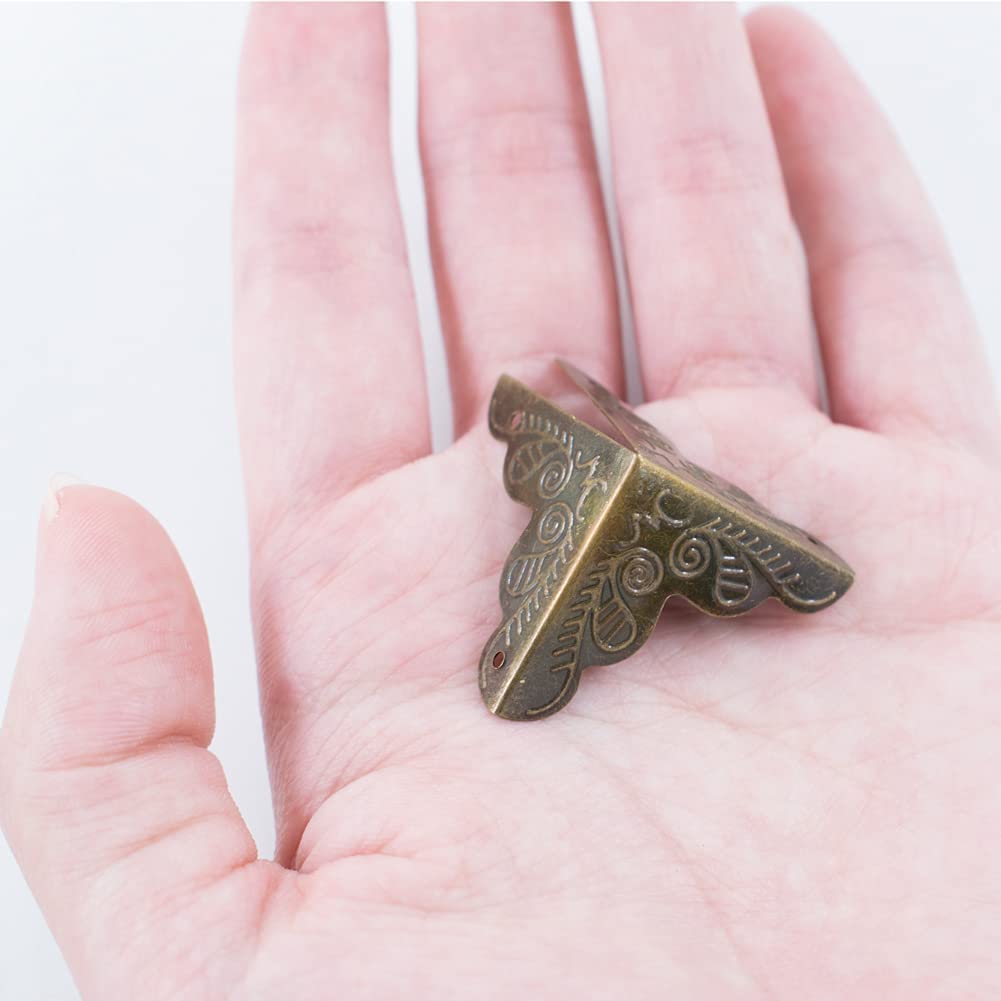 12Pcs Metal Box Corner Protector Triangle Antique Bronze Decorative Box Edge Safety Guard with Screws for Furniture Jewelry Box