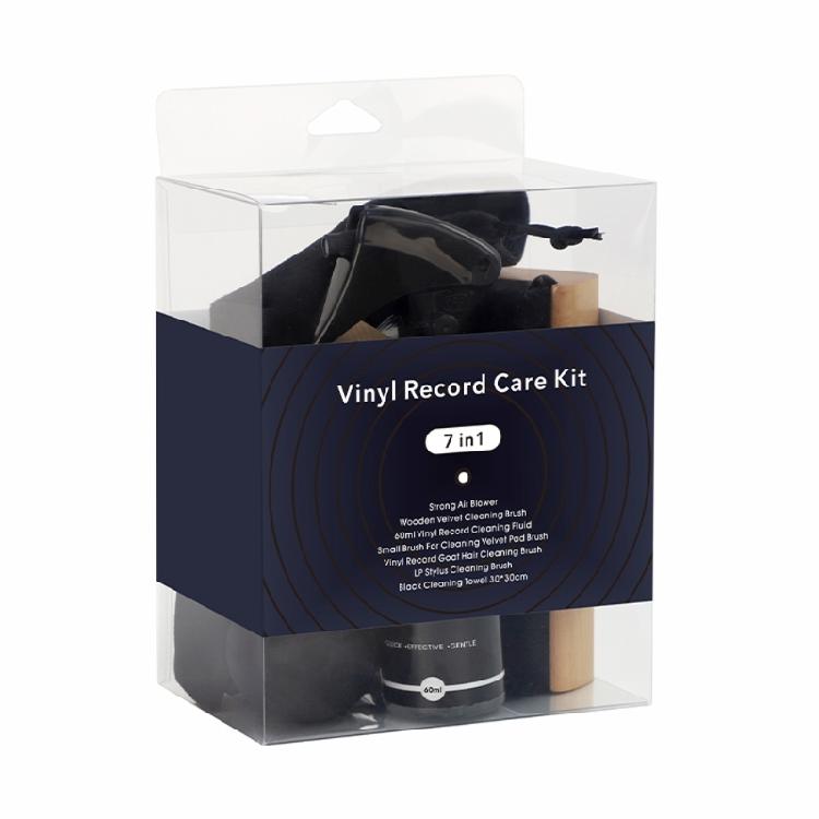 Портативный набор для чистки виниловых пластинок 7 в 1 с микрофибрами, бархатными щетками, воздуходувкой, 60 мл моющего средства для оптимального ухода за пластинками