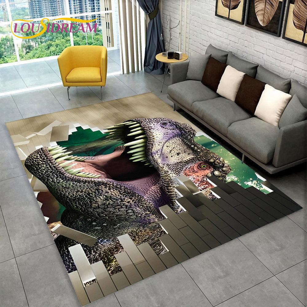 3D Visual Illusion Dinosaur Area Rug,Carpet Rug for Home Living Room Bedroom Sofa Playroom Doormat Decor,Kid Non-slip Floor Mats