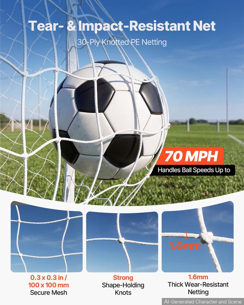 VEVOR Soccer Goal 2.44 x 1.82 m PVC Soccer Goal for Backyard with PE Net, Portable Weatherproof Set, with High-Strength Net, Target, Cones
