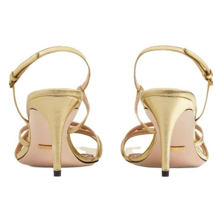 Gucci Женские сандалии на одной лямке, золотые, 695214 B8B00 8053