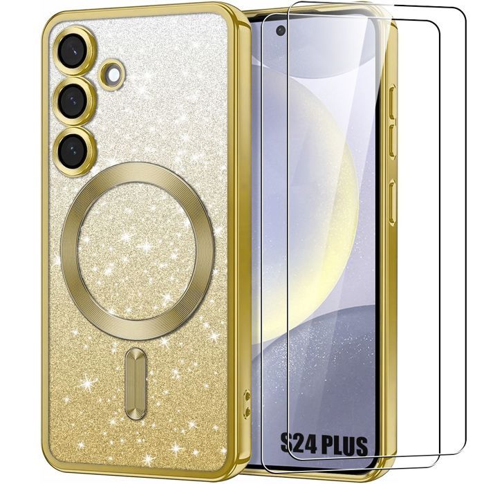 Protective Case - BOOLING - for Samsung Galaxy S24 Plus - Gold - Camera Protection - 2 Tempered Glasses