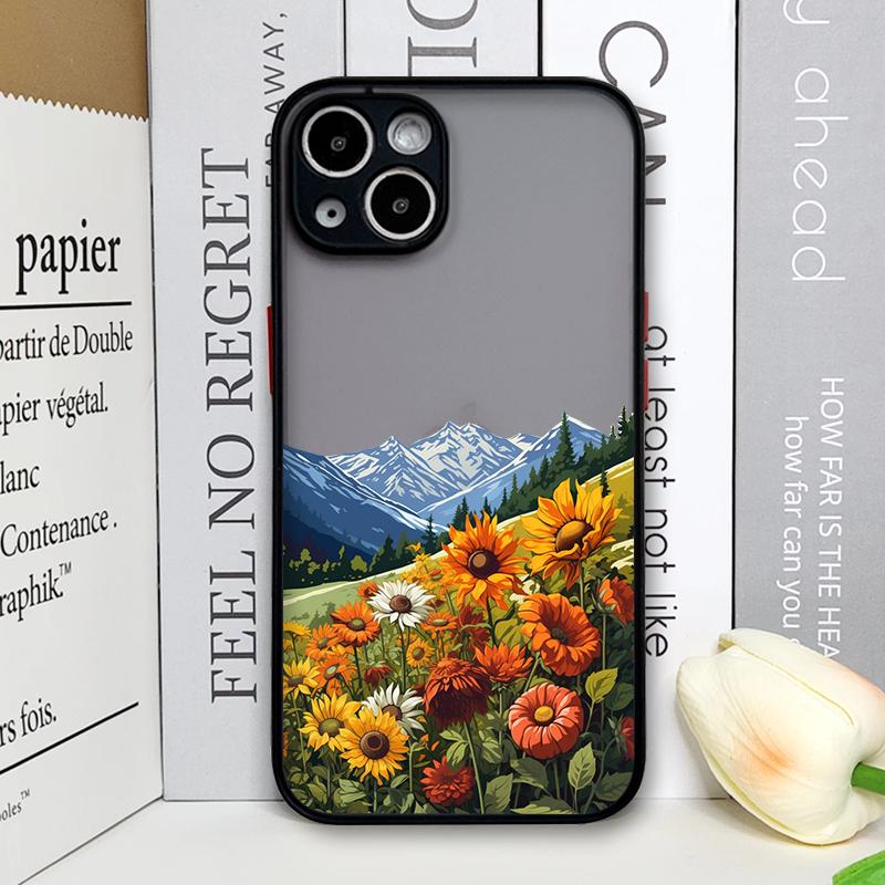 Чехол для телефона "Горная лесная деревня" для IPhone 13 12 Mini 16 15 11 14 Pro Max 7 8 Plus SE X XS Ударопрочный чехол Пейзаж с подсолнухами