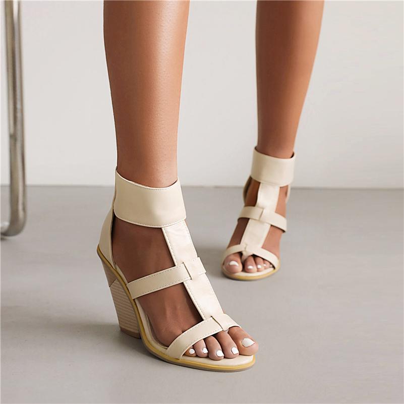 Meotina Женские туфли-гладиаторы из искусственной кожи, сандалии на очень высоком каблуке, женские сандалии на толстом каблуке с открытым носком и застежкой-молнией, летние белые, 34-46