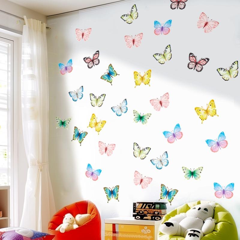 Самоклеящиеся наклейки на стену с изображением мультяшной бабочки для украшения дома, фона для детской комнаты, сделай сам