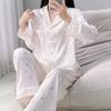 Printed ice and snow silk pajamas women's spring and autumn lapel collar long-sleeved trousers sweet silk high-end loungewear women's suit