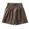 Женские коричневые кожаные шорты с высокой талией - осень/зима 2023 года, облегающий широкий силуэт, из искусственной кожи.