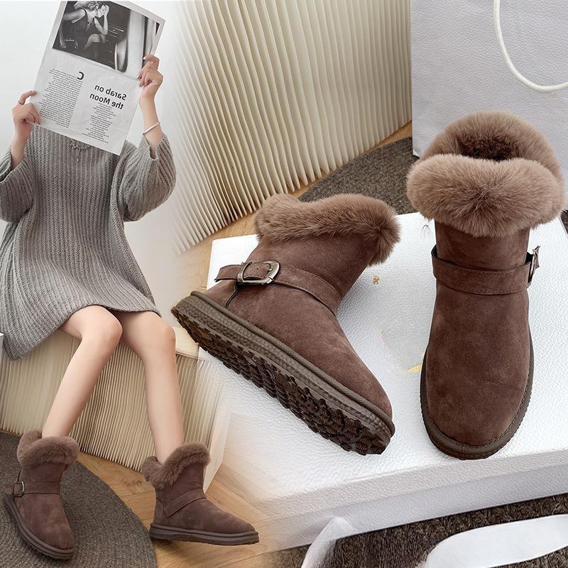 Женские зимние ботинки, короткие с толстым бархатом и плоским дном